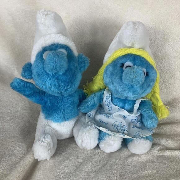 Other - Smurfs 1981 Vintage 8" Plush Stuffed Toys Peyo Wallace & Berrie Lot of 2